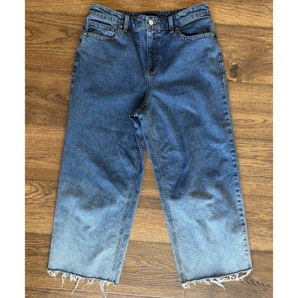 Talbots Wide Leg Crop Jeans Women’s 10 Blue High Rise Raw Hem Stretch Denim